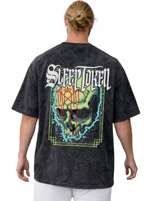 Sevbano Sleep Token Rock Metal Müzik Grubu Sırt Baskılı Unisex Oversize Yıkamalı Tişört
