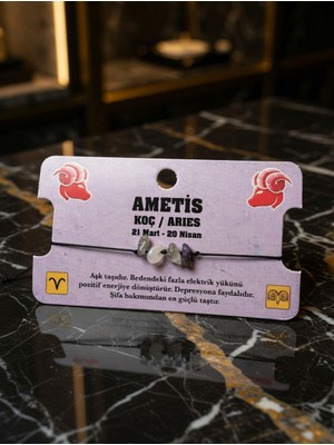 Meneva Aksesuar Ametist Taşı - Koç Burcu Doğal Taş Bileklik