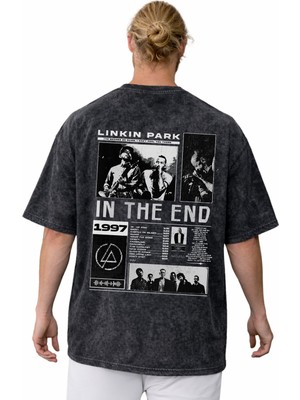 Sevbano Linkin Park In The End Rock Metal Müzik Grubu Sırt Baskılı Unisex Oversize Vintage Yıkamalı Tişört