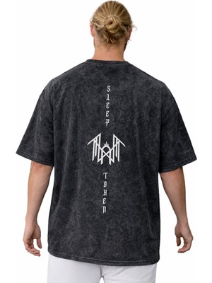 Sevbano Sleep Token Rock Metal Müzik Grubu Sırt Baskılı Unisex Oversize Vintage Yıkamalı Tişört