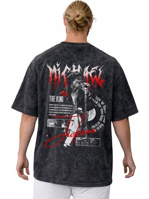 Sevbano The King Michael Jackson Efsane Şarkıcı Sırt Baskılı Unisex Oversize Vintage Yıkamalı Tişört