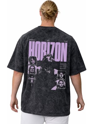 Sevbano Bring Me The Horizon Rock Metal Müzik Grubu Sırt Baskılı Unisex Oversize Vintage Yıkamalı Tişört