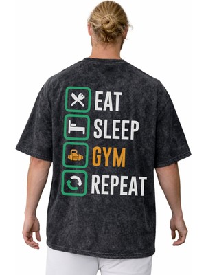 Sevbano Tasarım Fitness Gym Bodybuilding Sporcu Sırt Baskılı Unisex Oversize Vintage Yıkamalı Tişört