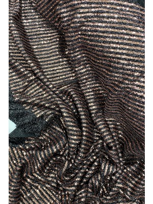 Marsilyan Sakallı Çizgili Pullu Kumaş  Pullu Payet Kumaş Abiye Nişan Düğün Siyah Bakır