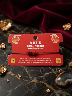 Meneva Aksesuar Akik Taşı Boğa Burcu Doğal Taş Bileklik