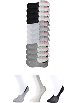 Marsilyan Siyah Gri ve Beyaz Kadın Babet Çorap 12 Çift