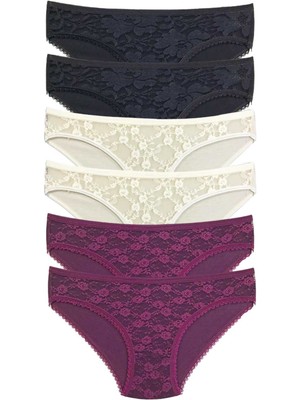 Esranın Dünyası 6 Adet Önü Dantelli Transparan Kadın Slip Külot S115