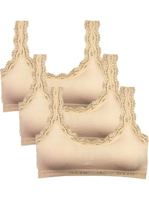 Marsilyan 3 Adet Dantel Nakış Işlemeli Pedli Bambu Kadın Büstiyer Ten