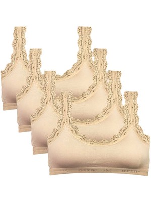 Marsilyan 4 Adet Dantel Nakış Işlemeli Pedli Bambu Kadın Büstiyer Ten