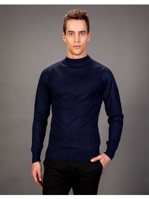 Tudors Erkek Standart Fit Normal Kesim Yarım Balıkçı Yaka Düz Lacivert Triko Kazak