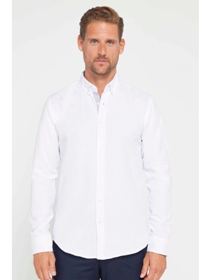 Tudors Slim Fit Uzun Kollu Düğmeli Yaka Pamuklu Kolay Ütü Düz Erkek Gömlek
