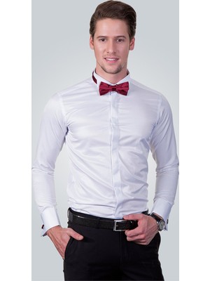 Tudors Slim Fit Uzun Kollu Ata Yaka Erkek Beyaz Gömlek