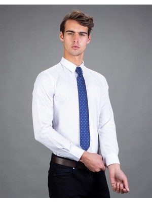 Tudors Modern Slim Fit Uzun Kollu Pamuklu Kolay Ütü Armürlü Erkek Beyaz Gömlek