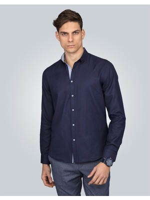 Tudors Slim Fit Uzun Kollu Düğmeli Yaka Pamuklu Kolay Ütü Düz Erkek Gömlek