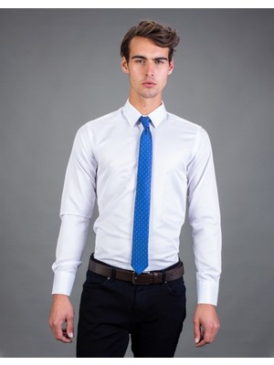 Tudors Modern Slim Fit Uzun Kollu Pamuklu Kolay Ütü Armürlü Erkek Beyaz Gömlek