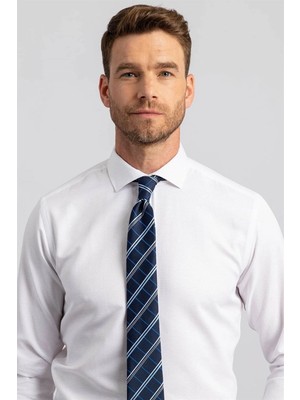 Tudors Modern Slim Fit Armürlü Erkek Beyaz Gömlek