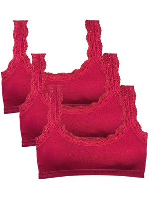 Marsilyan 3 Adet Dantel Nakış Işlemeli Pedli Bambu Kadın Büstiyer Bordo
