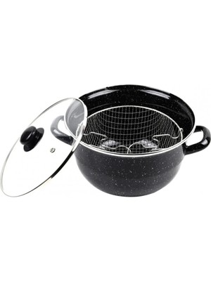 Marsilyan Emaye Kızartma Tenceresi Siyah Kırçıllı 24 cm ROYALEKS-69115