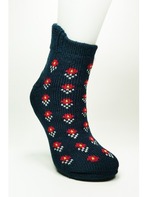 Marsilyan Kalın Kışlık Kadın Soket Çorap Yünlü Havlu Ev Giyim Patik  Desen 2 Lacivert