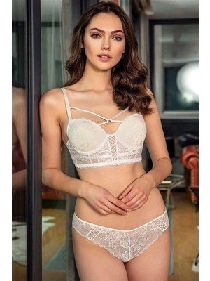 Çamaşır Kenti Balenli Destekli Dolgulu Yaka Detaylı Dantelli Büstiyer Sütyen ve Slip Takım