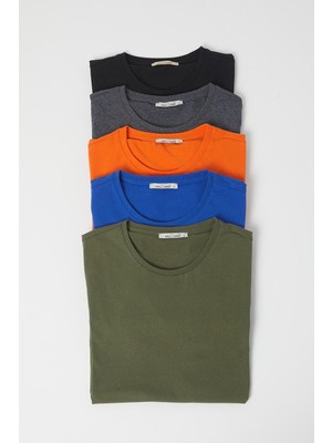 Polo State Erkek Günlük Kolsuz T-Shirt 5-Li Saks Renkli %95 Pamuk 2XL Beden