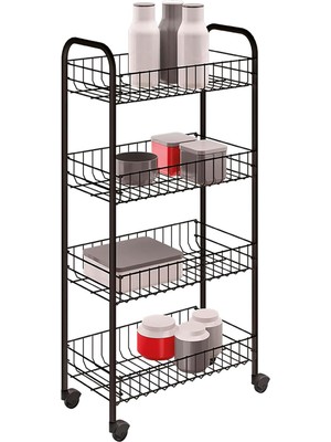 Misda Store Pısa Anıversarıo - Tekerlekli 4 Katlı Plastik Kaplamalı Çok Amaçlı Taşıma Arabası. Renk Siyah Boyutlar: 41 x 23 x 84 Santimetre