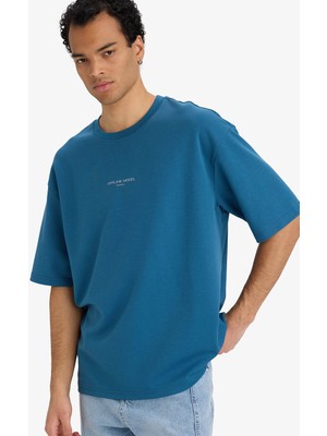 Defacto Boxy Fit Indigo Erkek T-Shirt F9684AX/IN194