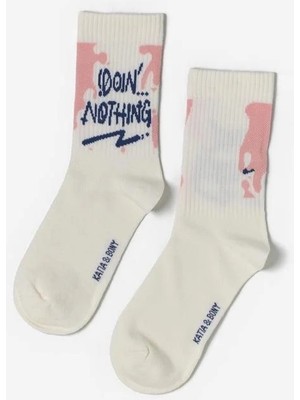 Katia & Bony Unisex Pembe Renkli Baskılı Soket Çorap