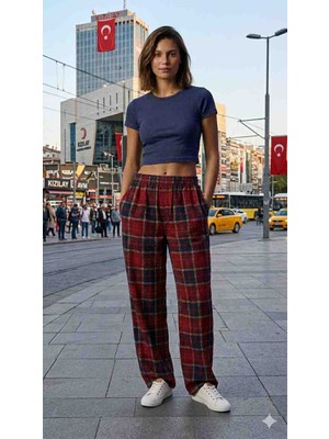 Bukadınca Ekose Pijama Altı Süet