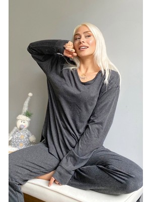 Pijama Evi Kadın Uzun Kol Bambu Pijama Takımı Siyah Renkli Yetişkin Kullanıma Uygun