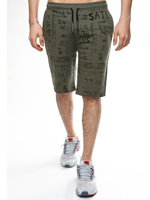 Madmext Haki Kapri 2408 Regular Fit Erkek Pano Baskılı Çift Cepli Yazlık Rahat Kesim