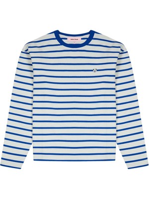 Reflect Studio Panda Heavy-Weight Çizgili Uzun Kollu T-Shirt - Mavi/ekru