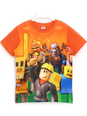Roblox Erkek Çocuk Kısa Kollu T-Shirt Turuncu 5 - 13 Yaş Grafik Desenli %50 Pamuk