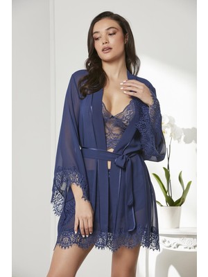 Pierre Cardin Kadın Saten Dörtlü Çeyiz Seti Lacivert 7005 Şık ve Rahat Tasarım