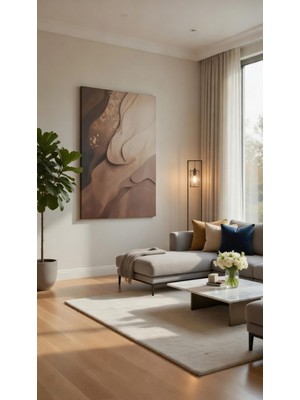 Safir Design Lüks Mermer Desenli Soyut Kanvas Tablo Vizon ve Antrasit Estetik Duvar Sanatı