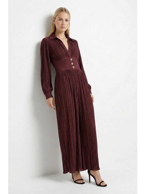 Rays Bordo V Yaka Bel Detay Elbise 252732