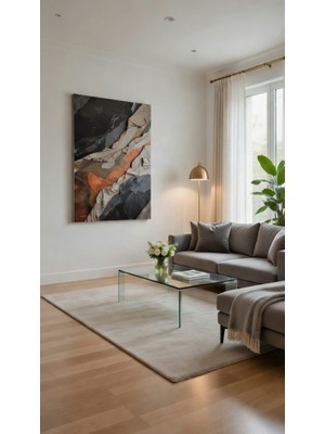 Safir Design Terra Cotta ve Antrasit Soyut Dalga Tablo Estetik ve Modern Kanvas Baskı