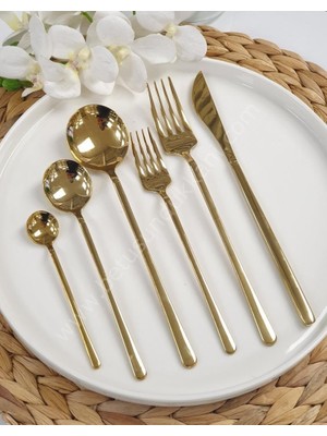 Acar Milano 36 Parça Gold Paslanmaz Çelik Çatal Bıçak Kaşık Takımı 6 Kişilik