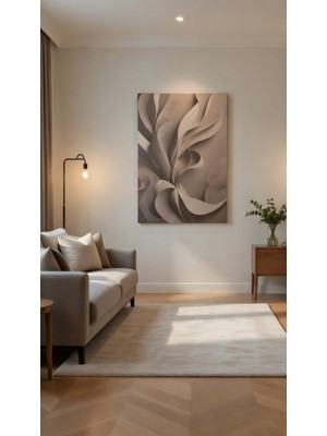 Safir Design Lüks Soyut Akışkan Formlar Kanvas Tablo Modern Vizon ve Antrasit Seri