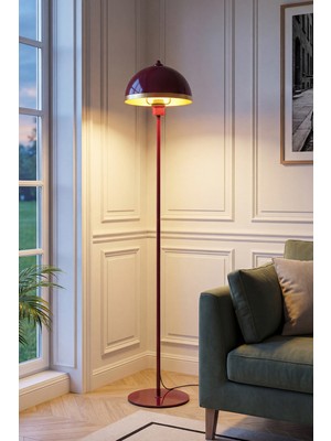 Marrien Luna Golden Tek Ayaklı Bordo Metal Modern Lambader  Oturma Odası & Yatak Odası & Salon Lambası