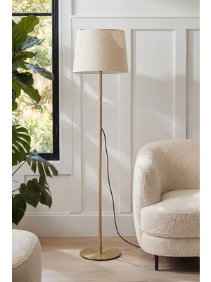 Marrien Cora Krem Başlık Eskitme Gold Ayaklı Metal  Lambader  Oturma Odası & Yatak Odası & Salon Lambader