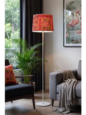 Marrien Cora Tek Ayaklı Krem Metal  Palace Kumaş Lambader  Oturma Odası & Yatak Odası & Salon Lambader