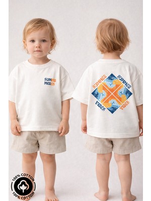 Miniel Unisex Bebek Bisiklet Yaka Summer Vibes Baskılı %100 Pamuklu Oversize T-Shirt
