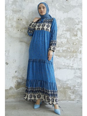 inStyle Püsküllü Viskon Indigo Elbise