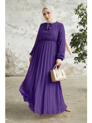 inStyle Piliseli Limelda Açık Mor Şifon Elbise