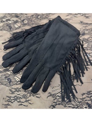 Fandy Püsküllü Süet Eldiven Siyah