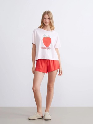 Lc Waikiki Yeni Sezon Çilek Baskılı Kadın Şortlu Pijama Takımı