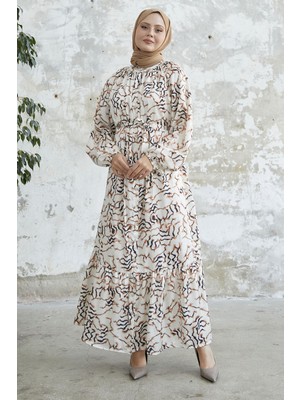 inStyle Eteği Fırfır Desenli Kahve Saten Elbise