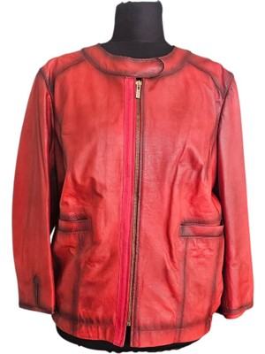 Asus Deri Kırmızı Hakiki Deri Kadın Ceket