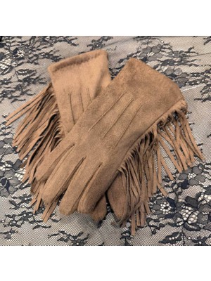 Fandy Püsküllü Süet Eldiven Camel